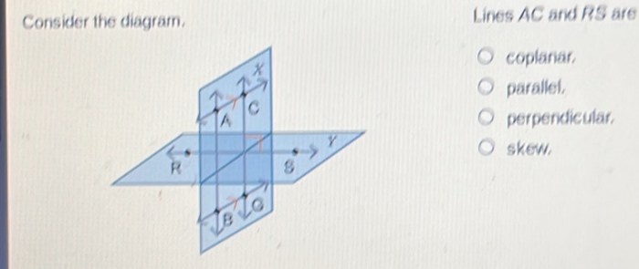 Consider the diagram lines ac and rs are