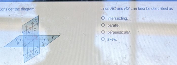 Consider the diagram lines ac and rs are