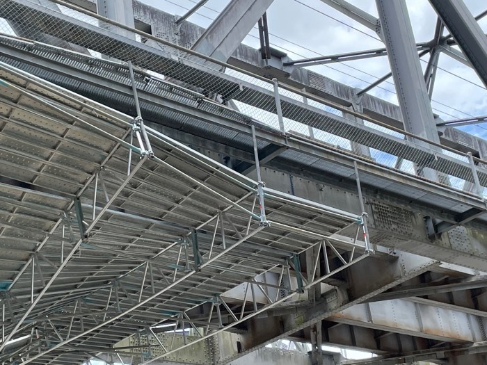 An interior hung suspension scaffold