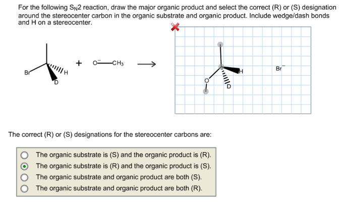 Draw the correct organic product of the following sn2 reaction.