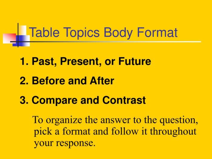 Table toastmasters topics questions